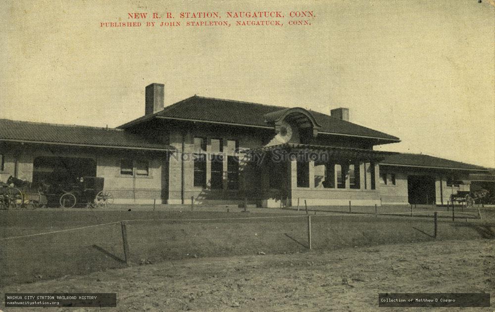 Postcard: New Railroad Station, Naugatuck, Connecticut